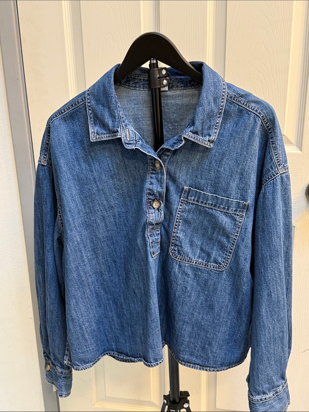 Denim Pullover Shirt Women- Blue XL